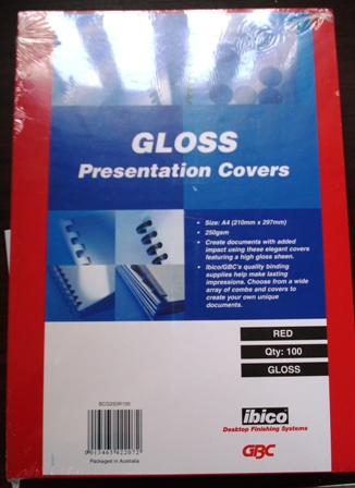 GBC 250gsm Gloss Binding Covers A4 Red BCG250R100 Pk 100